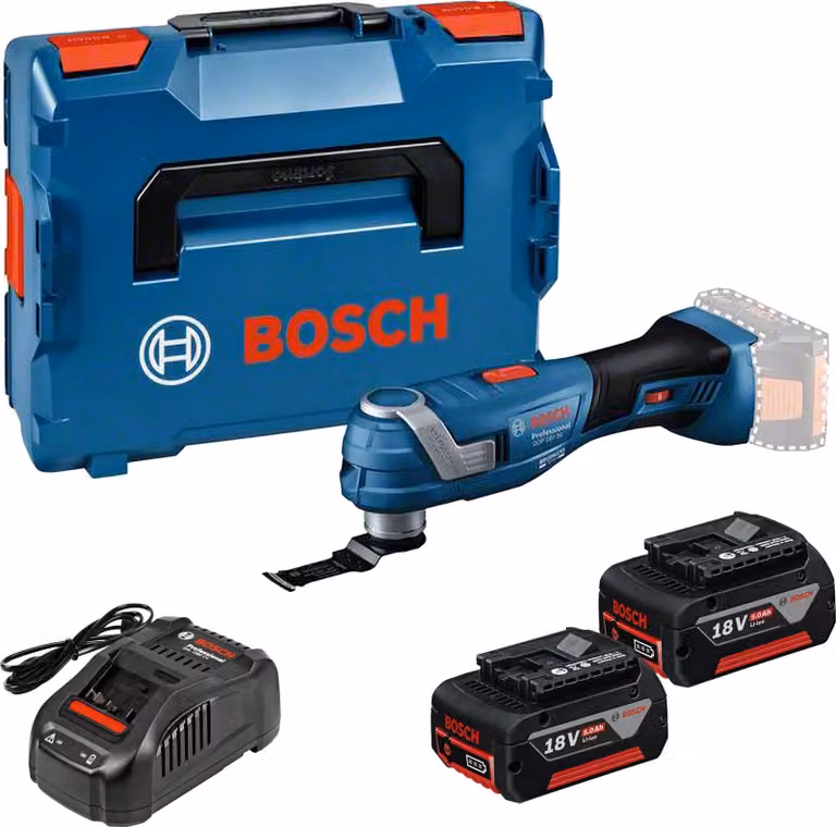 Multitaglio a batteria Bosch GOP 18V-34 / 2x batteria 5,0 Ah + caricabatterie in L-Boxx 136