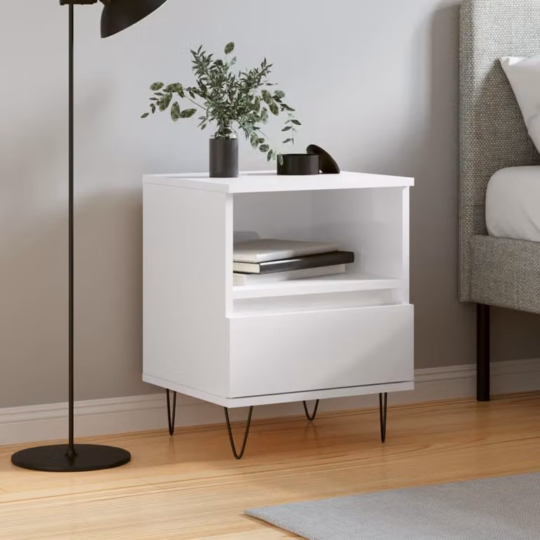 Comodino sospeso vidaXL Bianco Lucido in legno e metallo per camera da letto L/P/H: 40 x 35 x 50 cm