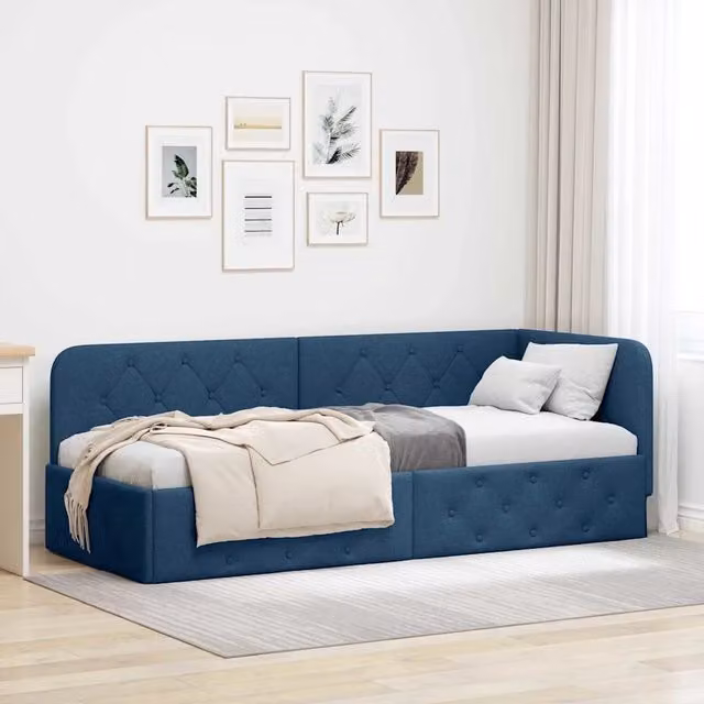 Cornice del letto ad angolo vidaXL in tessuto blu L: 80 cm, P: 200 cm, H: 140 cm