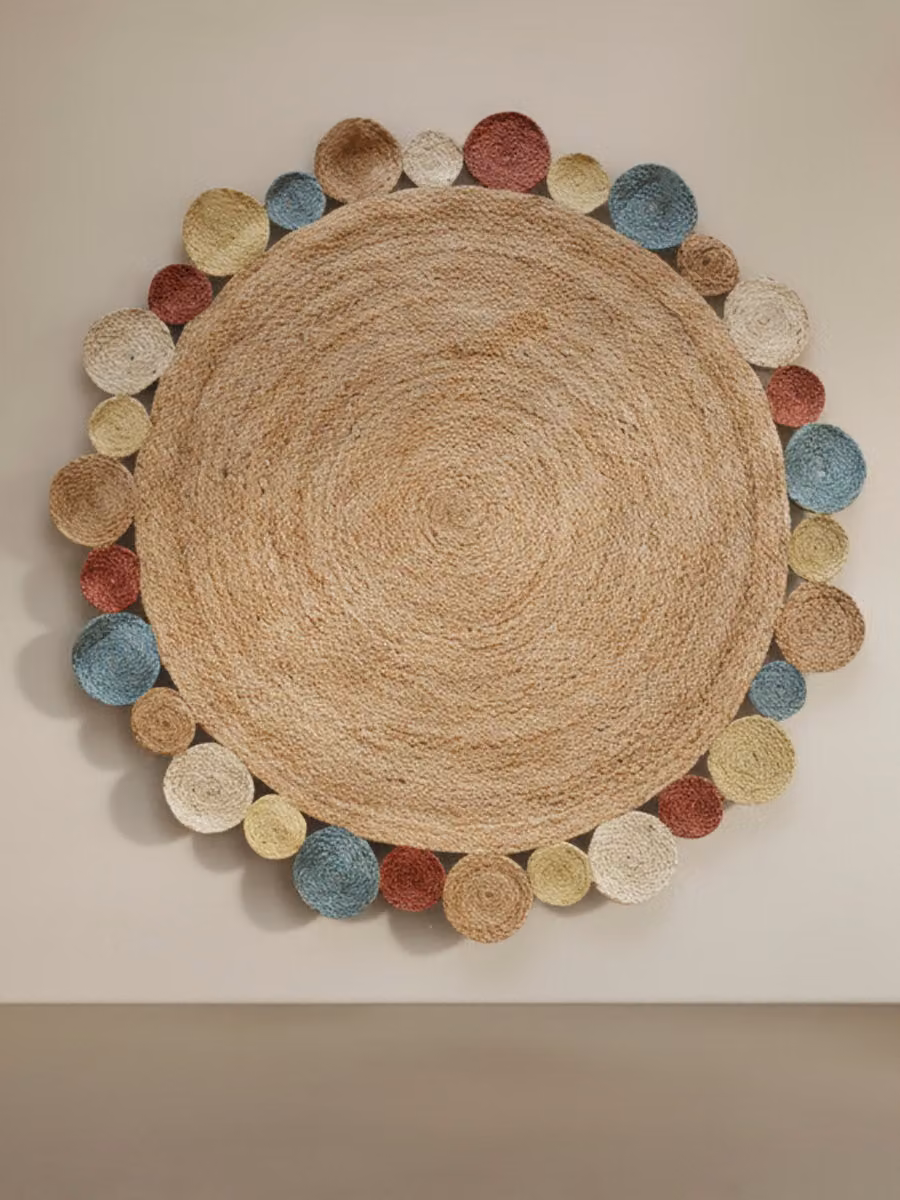 Tappeto rotondo Circle Kenay Home in juta con motivo geometrico boho multicolore, Diametro: 140 cm – 2