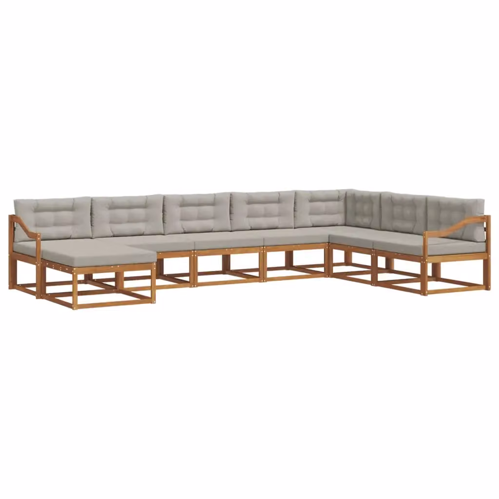 Set di divani da esterno a L vidaXL in legno di acacia con 8 pezzi, colore grigio e marrone, comprensivo di pouf e cuscini – 2
