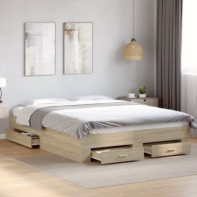 vidaXL Giroletto con Cassetti in Rovere Sonoma e Legno Multistrato, L/P/H: 160 x 200 x 32 cm