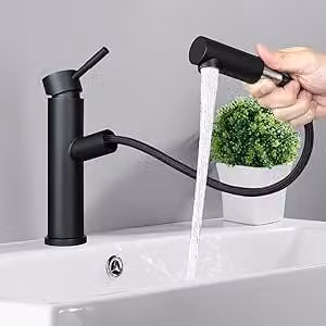 Rubinetto ZMH Miscelatore lavabo bagno, rubinetto bagno nero con doccia Rubinetti estraibili Rubinetto acqua fredda ad alta pressione