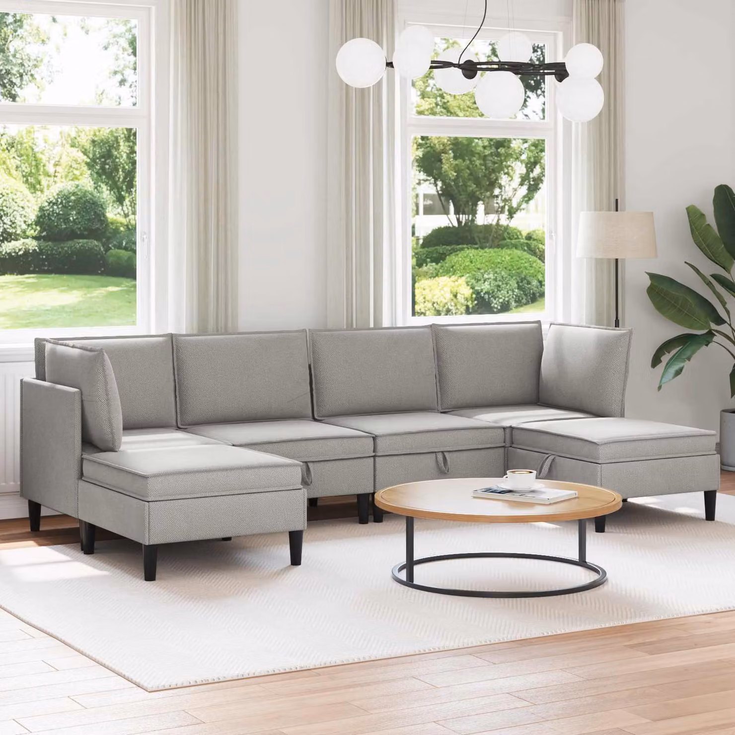 Set di mobili per il soggiorno vidaXL composto da 6 pezzi in tessuto grigio con design a L e orientamento sinistro