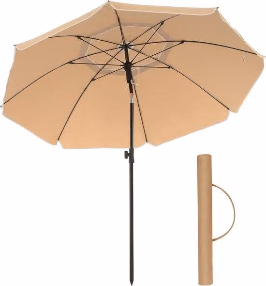 Ombrellone pieghevole in poliestere, 180 cm, color taupe