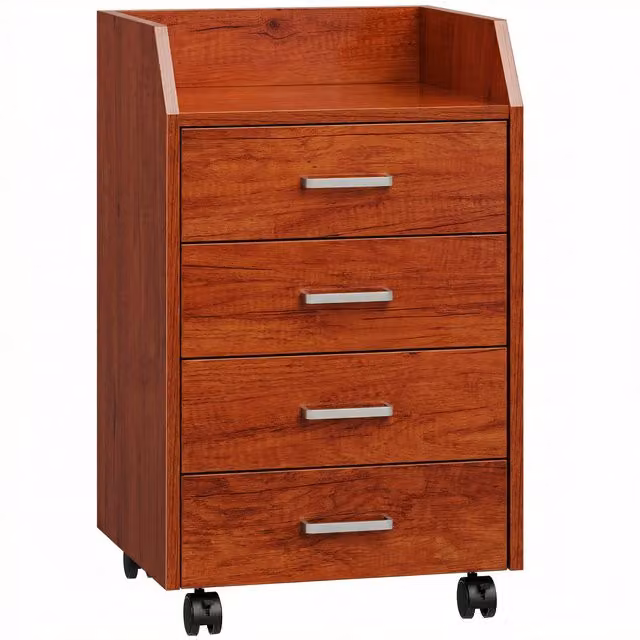 Vinsetto Cassettiera da Scrivania con Ruote e 4 Cassetti per Ufficio, Marrone, L 40 cm x P 36 cm x H 65 cm – 1