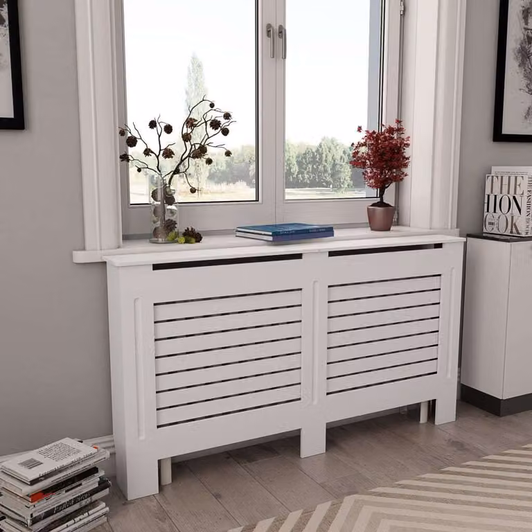 The Living Store Rivestimento per radiatori 2 pz. Bianco 152 x 19 x 81,5 cm MDF