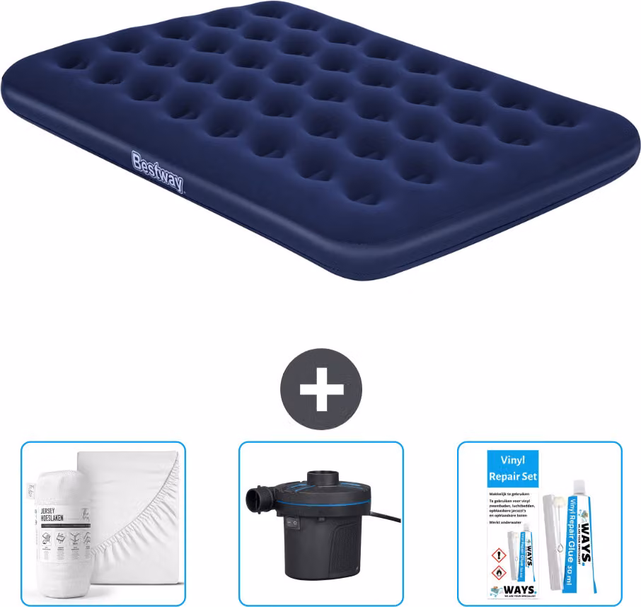 Materasso gonfiabile Bestway - Letto francese - 137 x 191 x 22 cm - Blu - Accessori inclusi