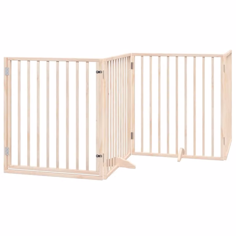 Cancello per Cani con Porta Pieghevole 4 Pannelli 320 cm Pioppo