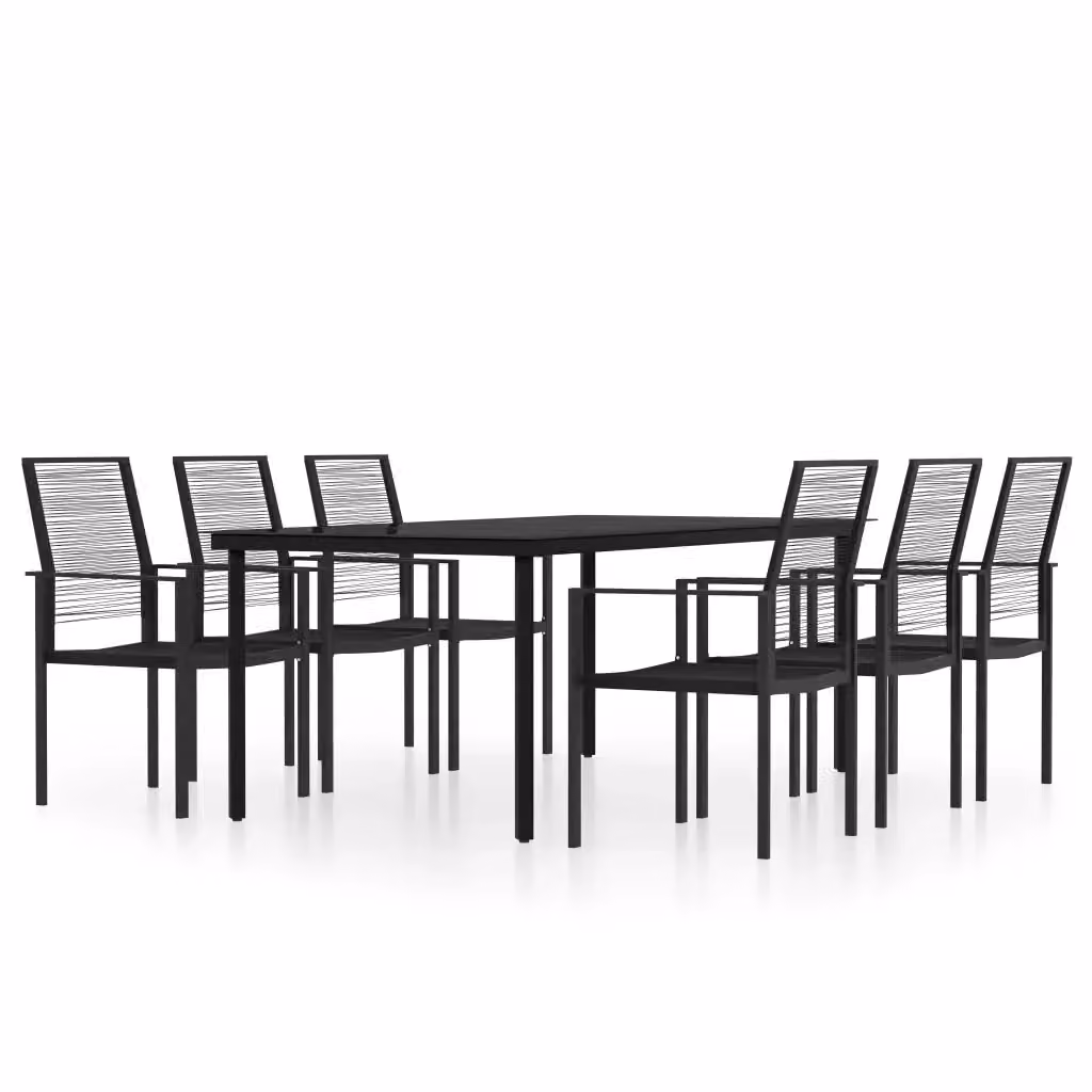 Set da pranzo da giardino moderno vidaXL in metallo e vetro nero, 7 pezzi – 2