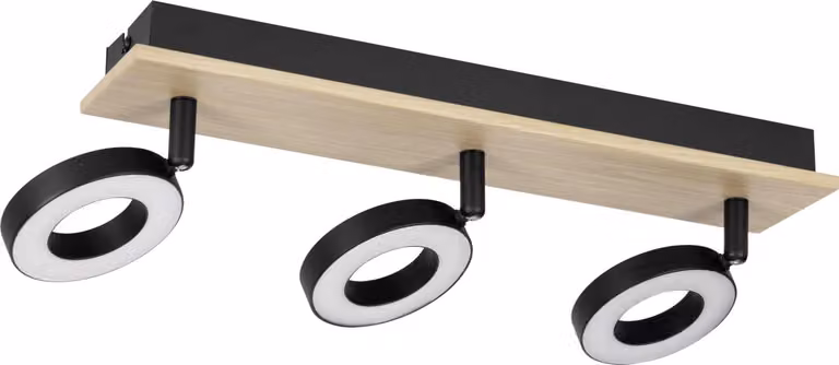 Lampada da soffitto EGLO LED 3 faretti orientabili, barra faretti in legno marrone, metallo nero, a risparmio energetico, bianco caldo, faretti da soffitto moderni, certificati soggiorno, camera da letto, cucina, 40 cm