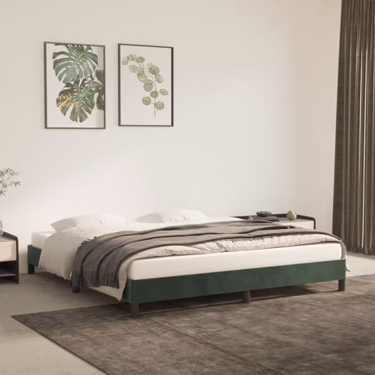 The Living Store Struttura letto in velluto verde scuro 180x200 cm