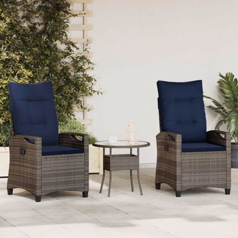 Set di 2 sedie da giardino vidaXL in acciaio e poliestere resistente ai raggi UV, colore grigio e blu, con braccioli, L: 56 cm, P: 60 cm, H: 112 cm
