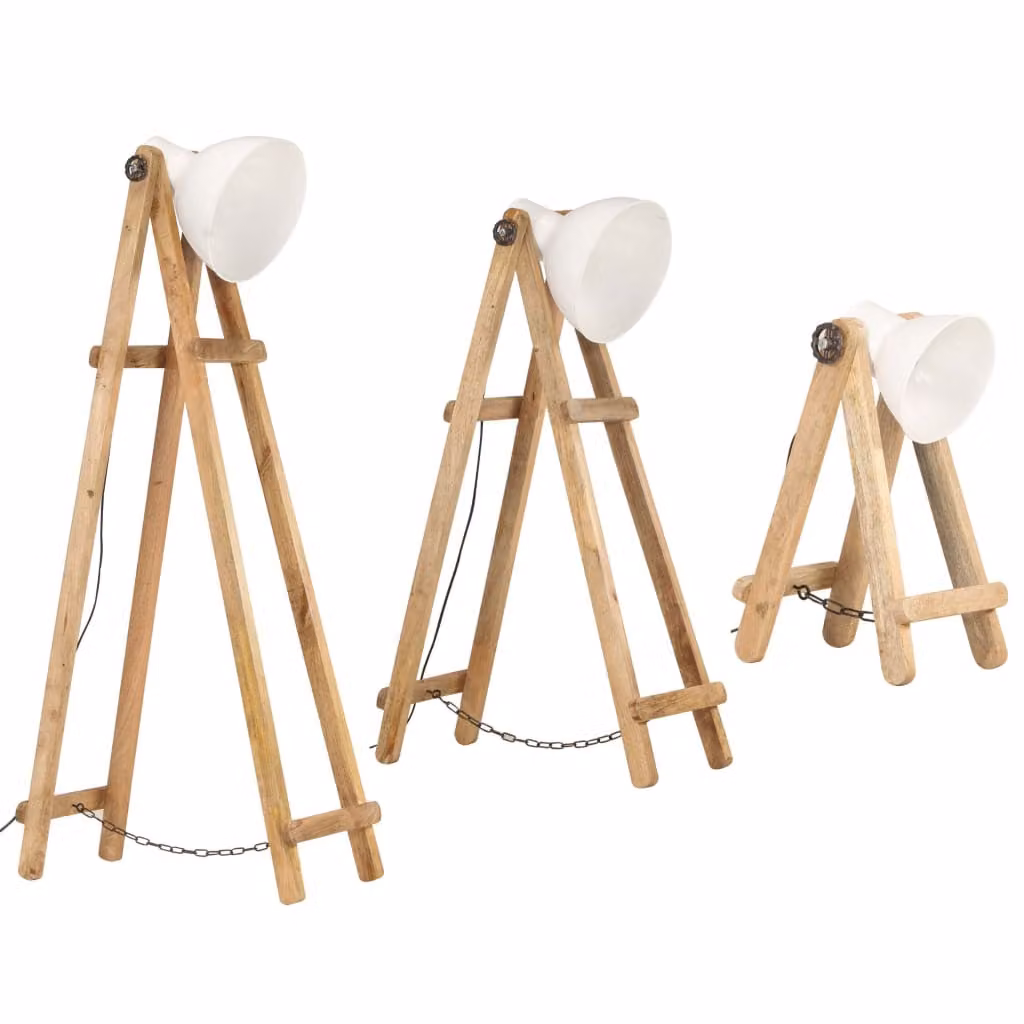 vidaXL Lampade da terra 3 pz. Bianco E27 Legno massiccio di mango
