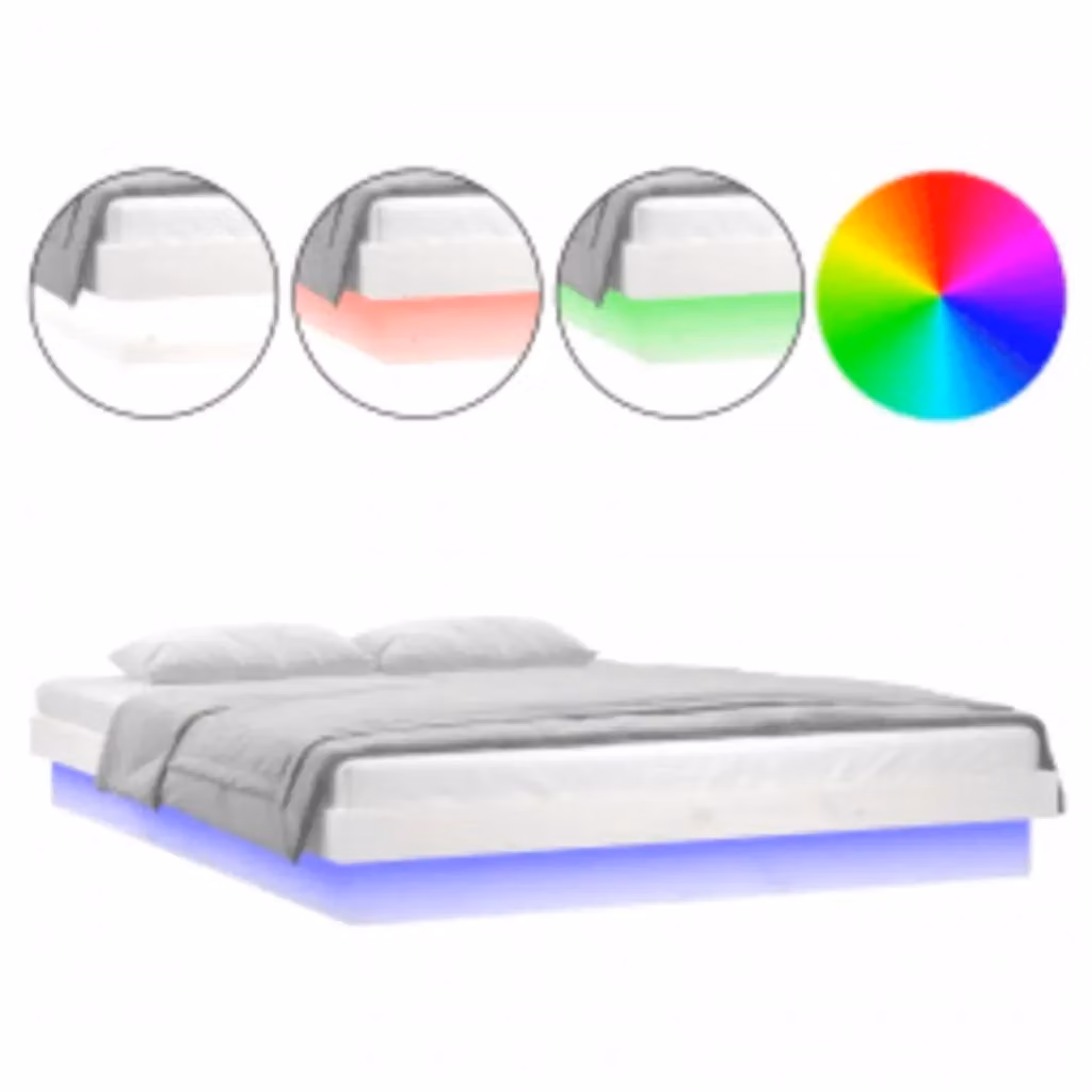 Letto con Giroletto in Legno Massello di Pino con LED e Porta USB Bianco vidaXL L/P: 140 x 200 cm – 2
