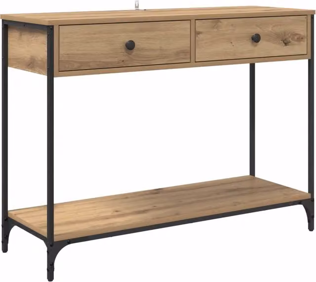 Tavolo Consolle d'Ingresso Design In in Rovere e Metallo, Stile Industrial, L/P/H: 100 x 34,5 x 75 cm