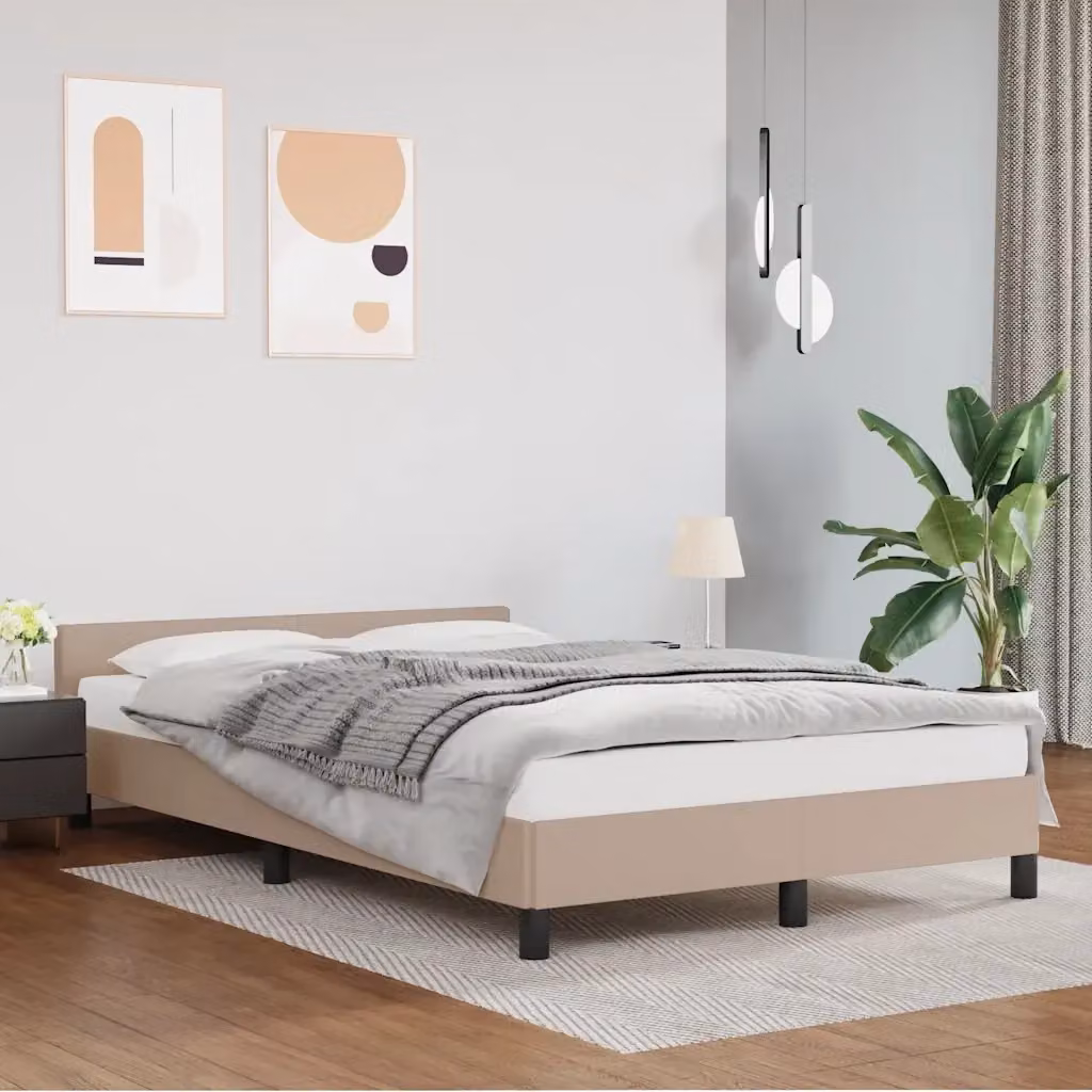 Letto matrimoniale imbottito con testiera beige L/P/H: 140 x 200 x 146 cm – 2