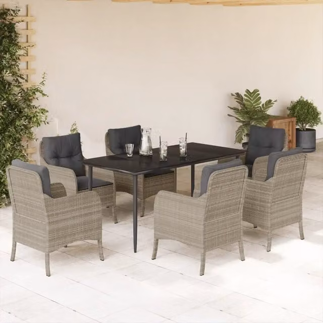 Set da pranzo da giardino vidaXL in polyrattan con piano in vetro, 7 pezzi, antracite