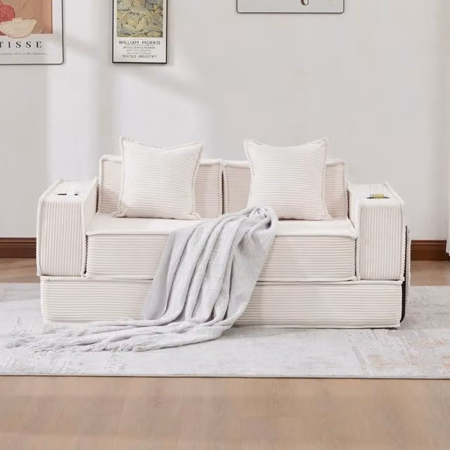 Divano Letto 2 Posti con Poggiapiedi e Cuscini ¨C MINIMAL ¨C Tessuto