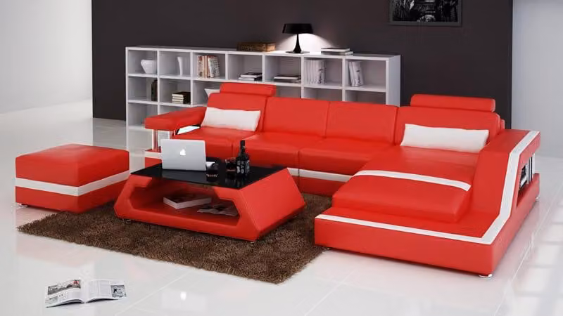 Ledersofa Couch Wohnlandschaft Ecksofa Eck Garnitur Design Modern Sofa L6002C