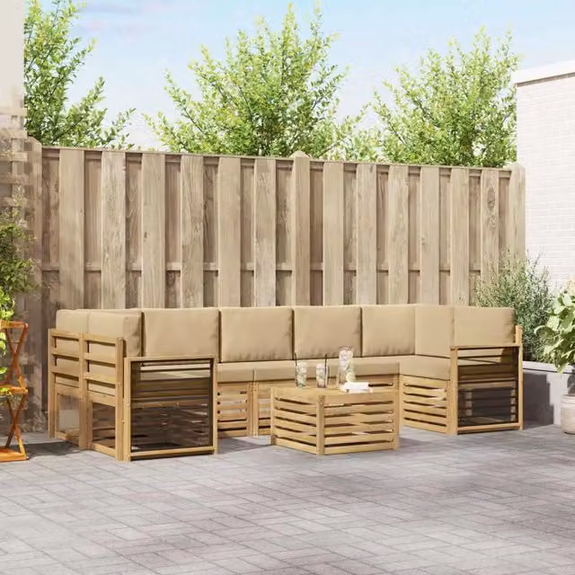 Set di divani moderni vidaXL in legno di acacia massello color marrone e beige per giardino o terrazza – 1