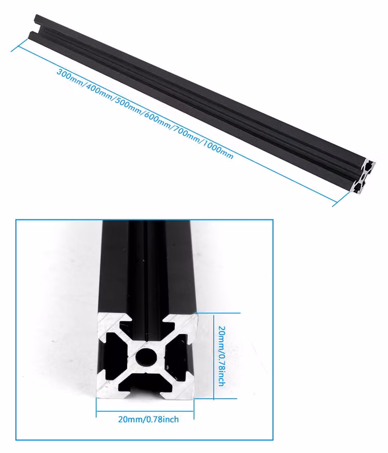 Guida lineare modello 2020V, colore nero, confezione da 4 pezzi, lunghezza 300 mm, profilo in alluminio per macchine CNC e stampanti 3D