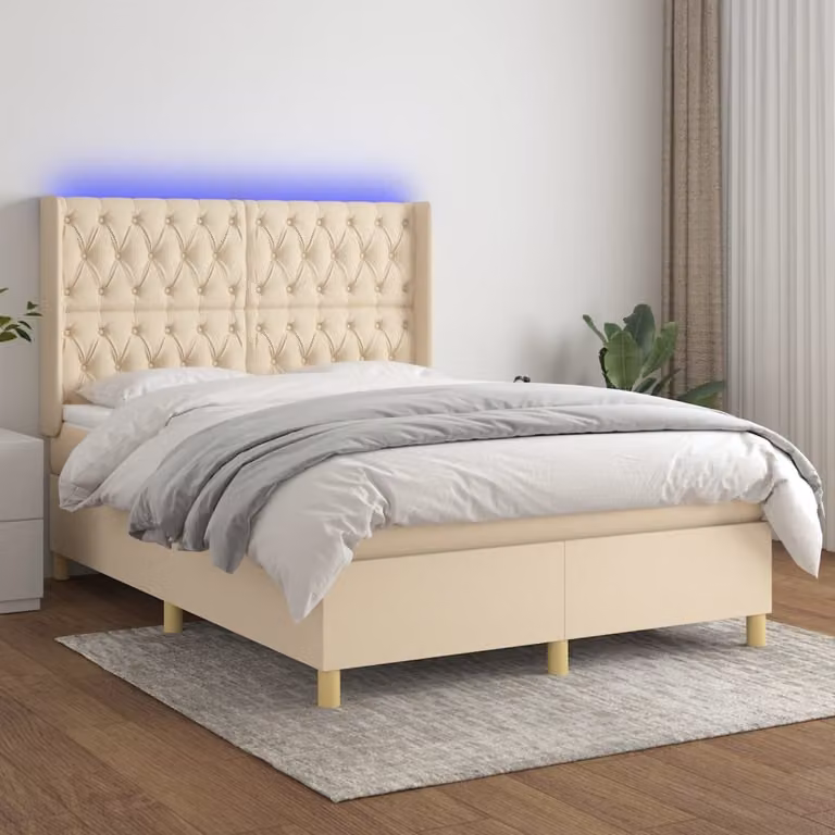 Maison Exclusive - Letto boxspring con materasso e LED Crema 140x200 cm Tessuto