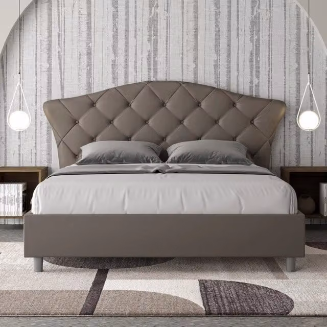 Letto matrimoniale imbottito con contenitore ITYHOME in similpelle color beige, L/P/H: 160 x 210 x 135 cm – 1