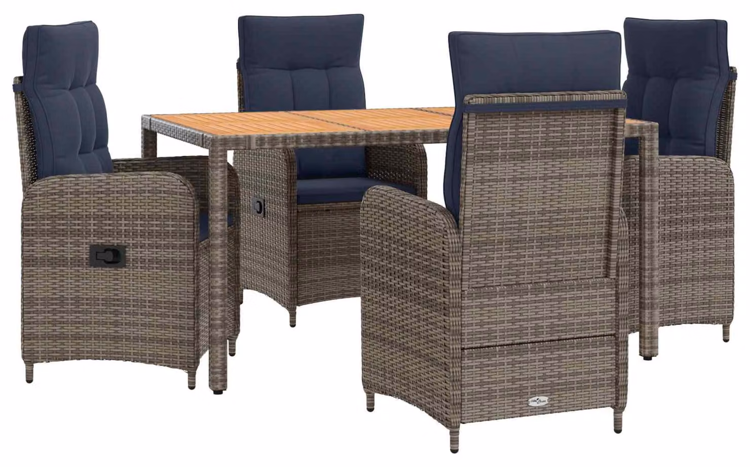Set da tavolo da esterno, composto da 5 pezzi, in rattan di polietilene e acciaio con rivestimento in polvere