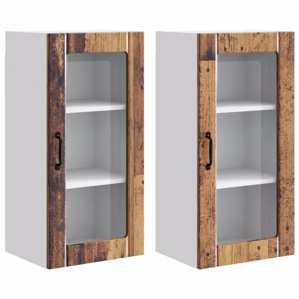 Set di 2 mobili a parete PORTO vidaXL in legno marrone con ante in vetro per cucina e soggiorno – 2