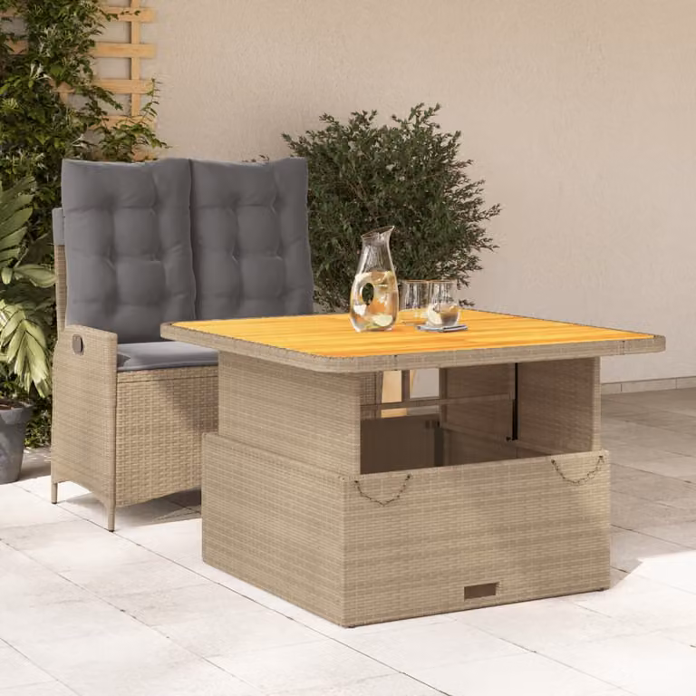 Set da pranzo da giardino vidaXL in legno di acacia oliato con cuscini beige e struttura in polyrattan