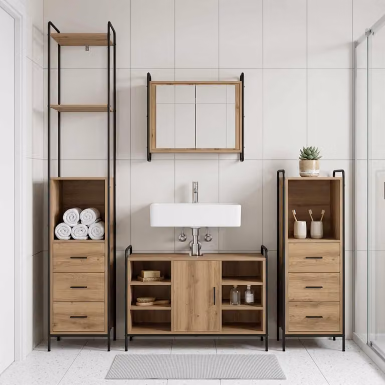vidaXL Set di Armadi da Bagno 3 pz Rovere Artigianale