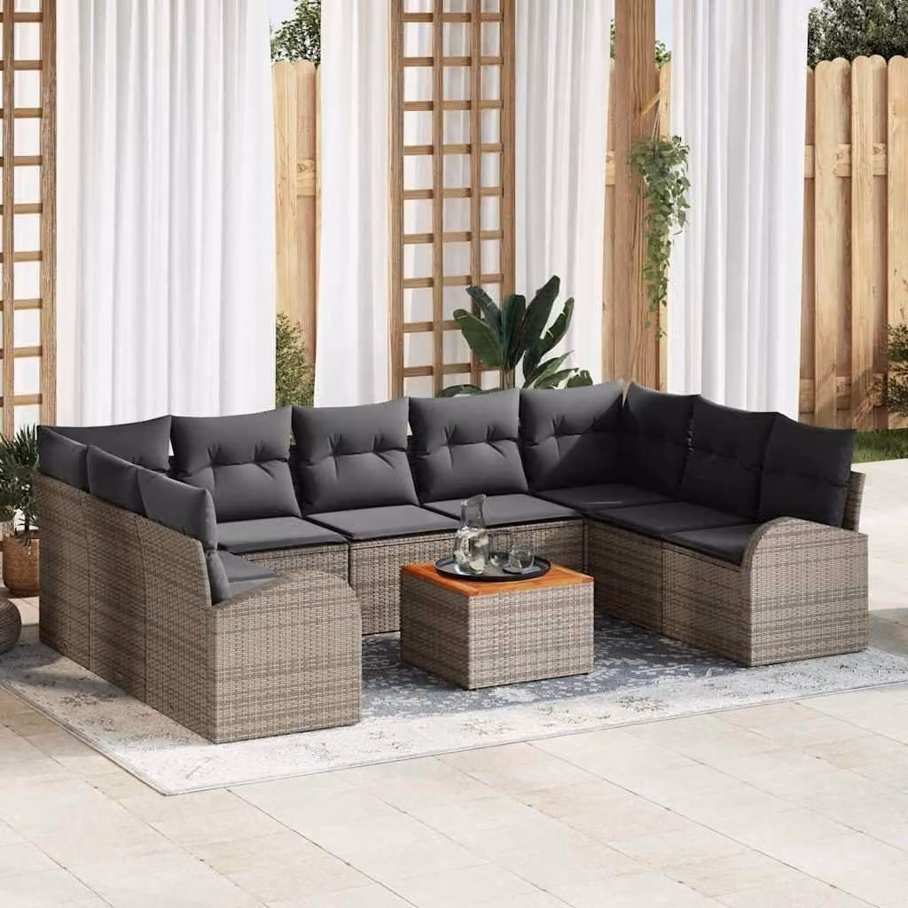 Maison Exclusive - Set Divano da Giardino con cuscino 10 pcs Grigio Poly Rattan