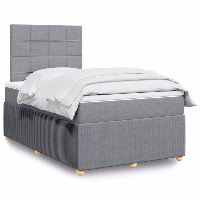 vidaXL Giroletto a Molle con Materasso Ibrido in Tessuto Grigio e Bianco L/P/H: 120 x 200 cm