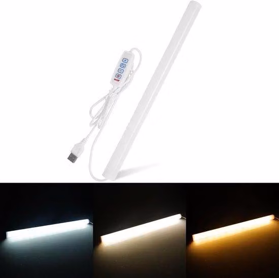 Striscia luminosa a LED da 12 pollici – USB, 3 colori, magnetica, dimmerabile – Copertura opaca per scrivania, armadio, stampante 3D e lavabo