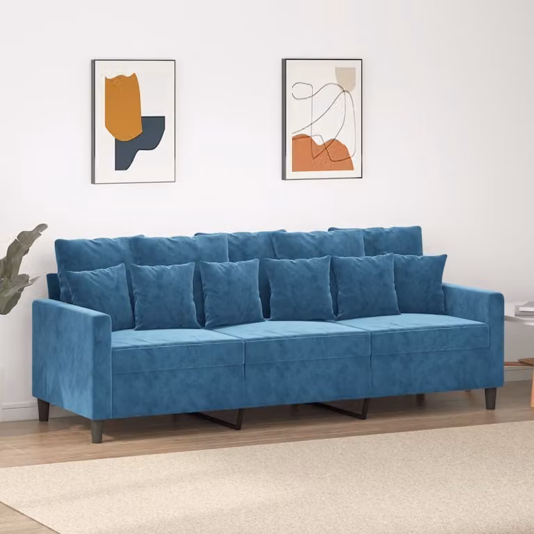 Divano Maison Exclusive, tre posti, colore blu, 180 cm, rivestito in velluto