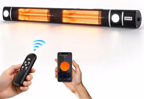 VEVOR Riscaldatore a Infrarossi da Parete 3000 W con Controllo WiFi, IP55, con Telecomando e Interruttore Meccanico, 3 Livelli di Calore, Struttura in Lega di Alluminio, per Patio, Balconi e Cortili