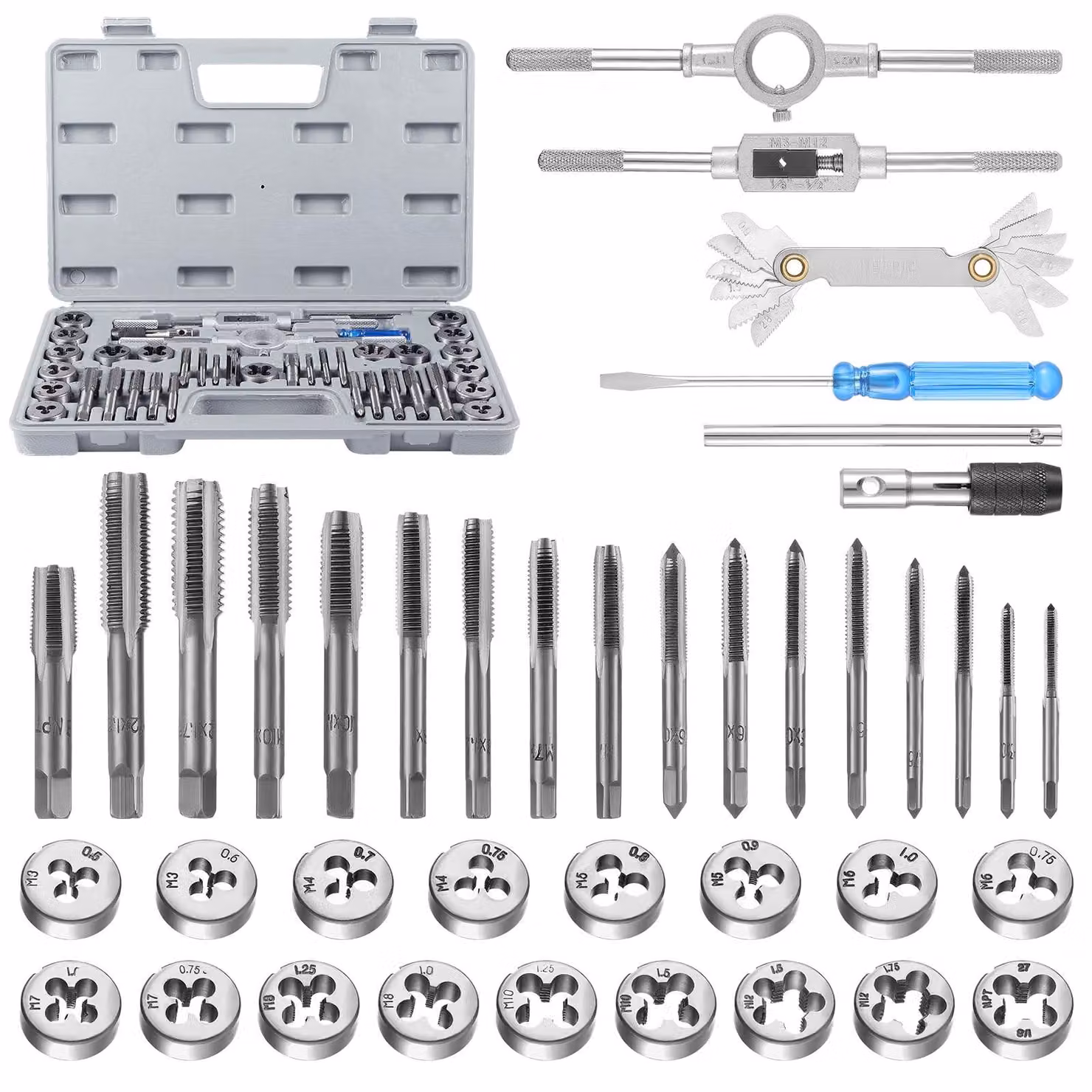 Set per filettatura metrica da M3 a M12, completo di trapano e utensili
