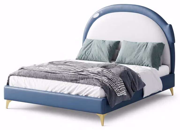 Letto blu per bambini, trasformabile in letto per adolescenti, in pelle, grande, per ragazzi, mobili per bambini