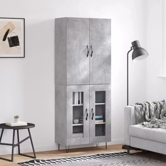Credenza-Buffet-Armadio da cucina Grigio Cemento 69,5x34x180 cm in Legno Multistrato 999730