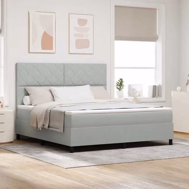 Letto a molle con testiera vidaXL in velluto grigio, L/P/H: 180 x 200 x 128 cm