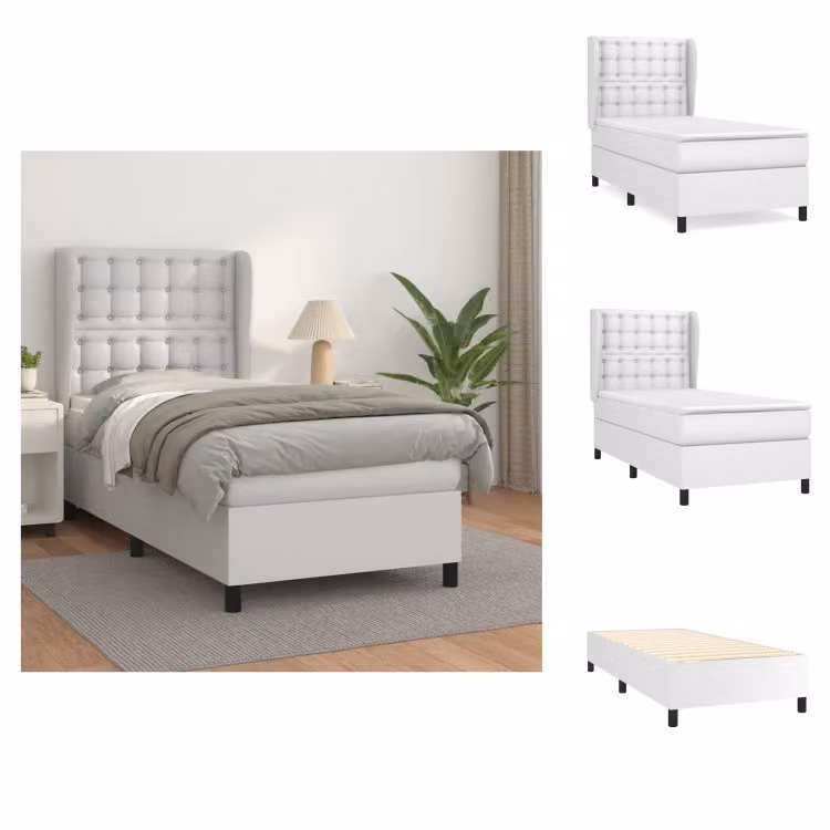 vidaXL Letto a molle con materasso bianco 90x200 cm in Pelle finta - Letti & strutture letto