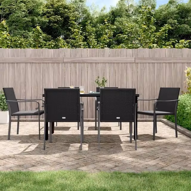 Set Pranzo da Giardino 7 pz con Cuscini in Polyrattan e Acciaio 3186964