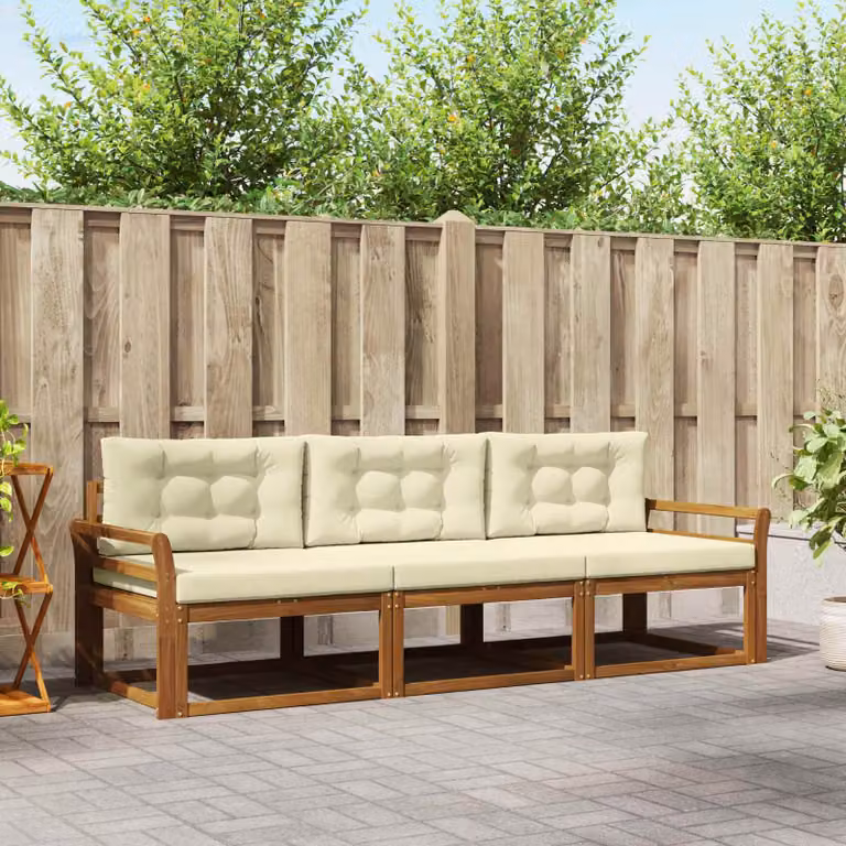 Set di divani da esterno vidaXL in legno di acacia con cuscini, marrone e beige