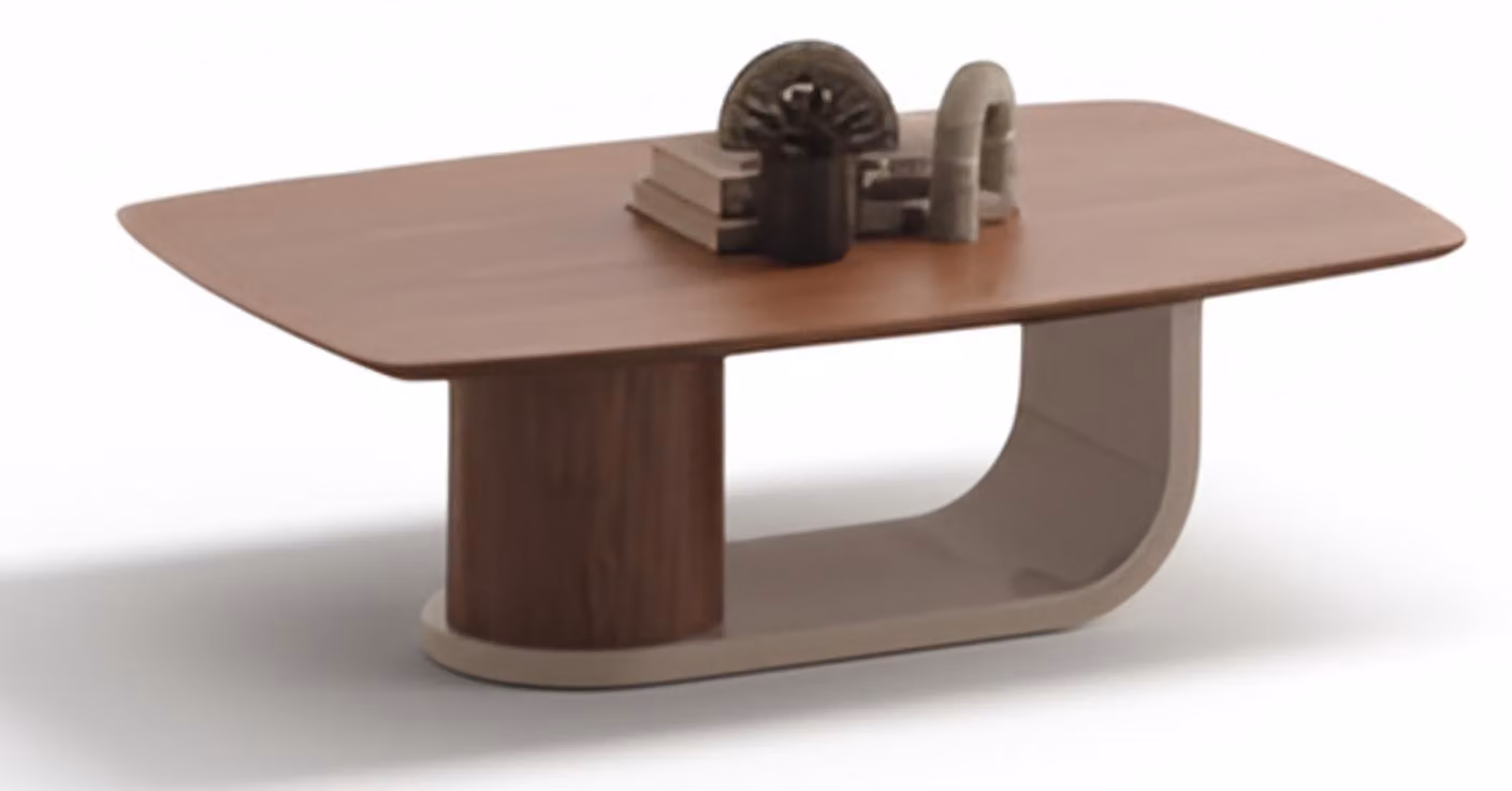 Tavolo da pranzo moderno in stile Japandi, in legno, marrone e beige