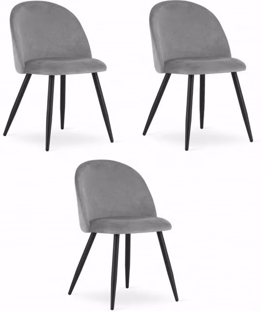 Set di 3 sedie moderne Kendra Home in velluto grigio chiaro e metallo nero opaco – 1