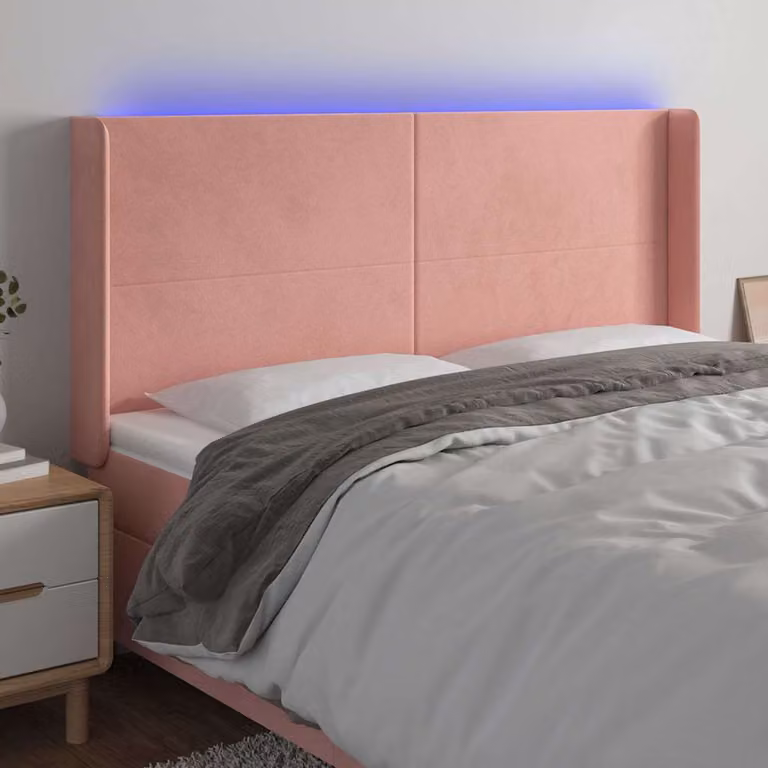 Testiera con LED e porta USB vidaXL in velluto rosa, L: 163 cm, P: 16 cm, H: 118/128 cm