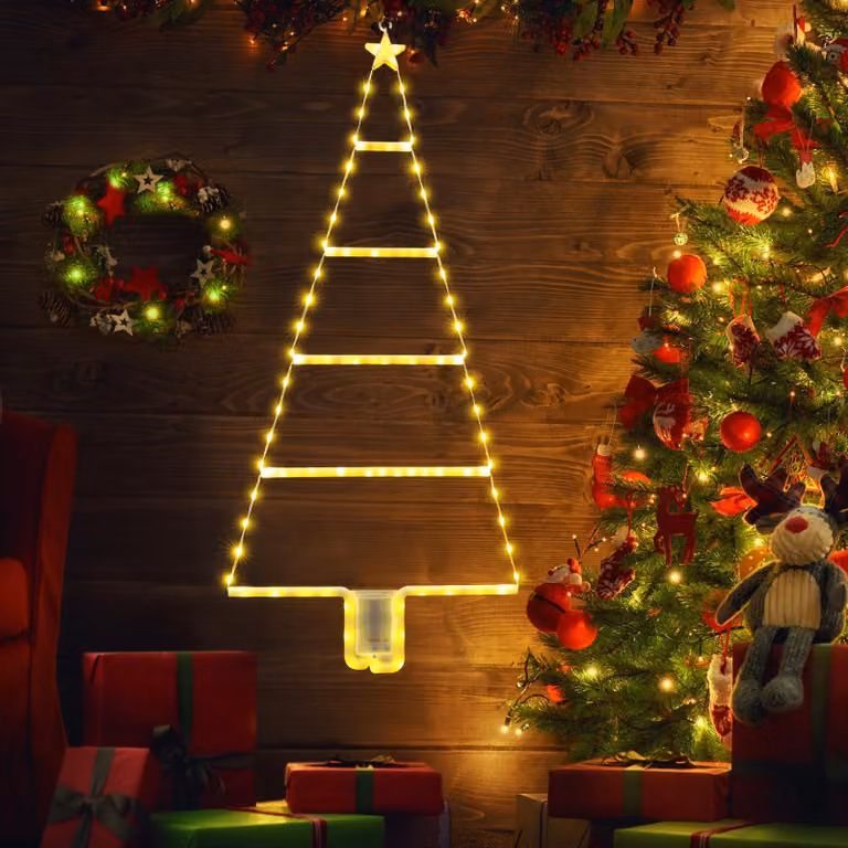 Catena luminosa a LED per albero di Natale, 81 cm, luce bianca calda, alimentazione a batteria, con timer