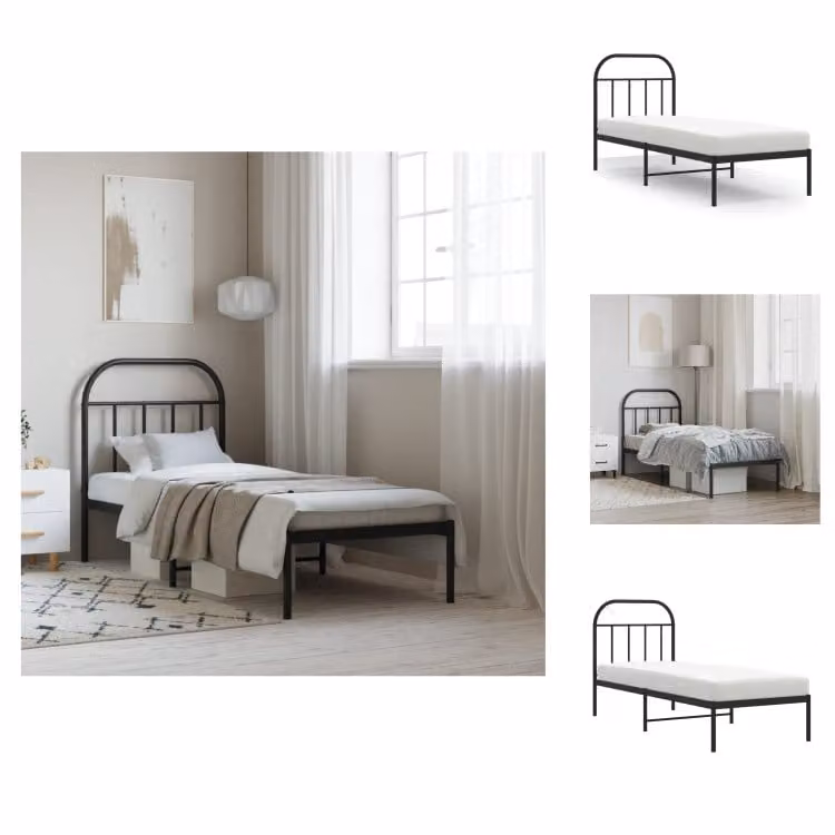 vidaXL Struttura letto con testiera in metallo nero 75x190 cm - Letti e strutture letto