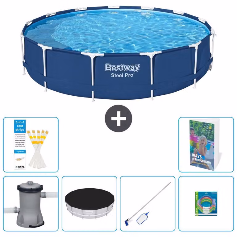 Piscina gonfiabile Bestway Steel Pro, rotonda, dimensioni 396x84 cm, composta da 5 parti, modello S299